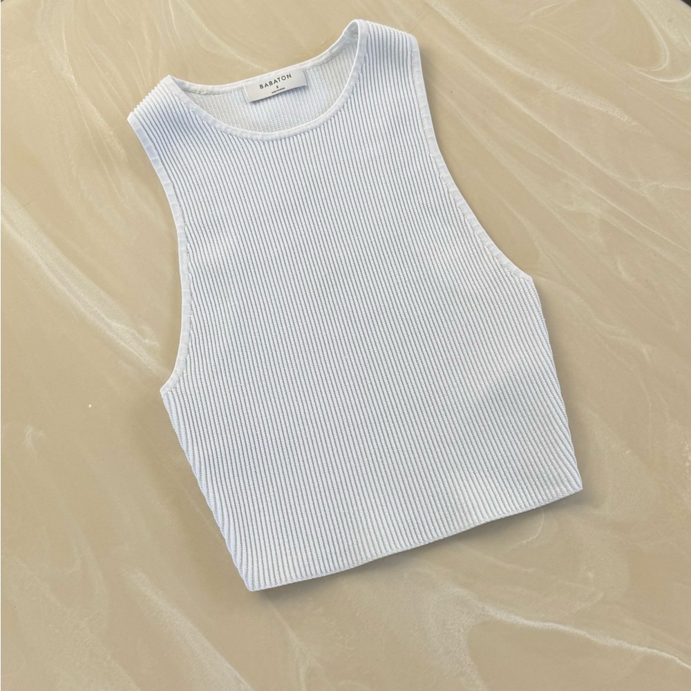 Aritzia Babaton White Ribbed Tank Top